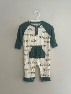 Silkberry baby bamboo 3/6m Green & White train Romper